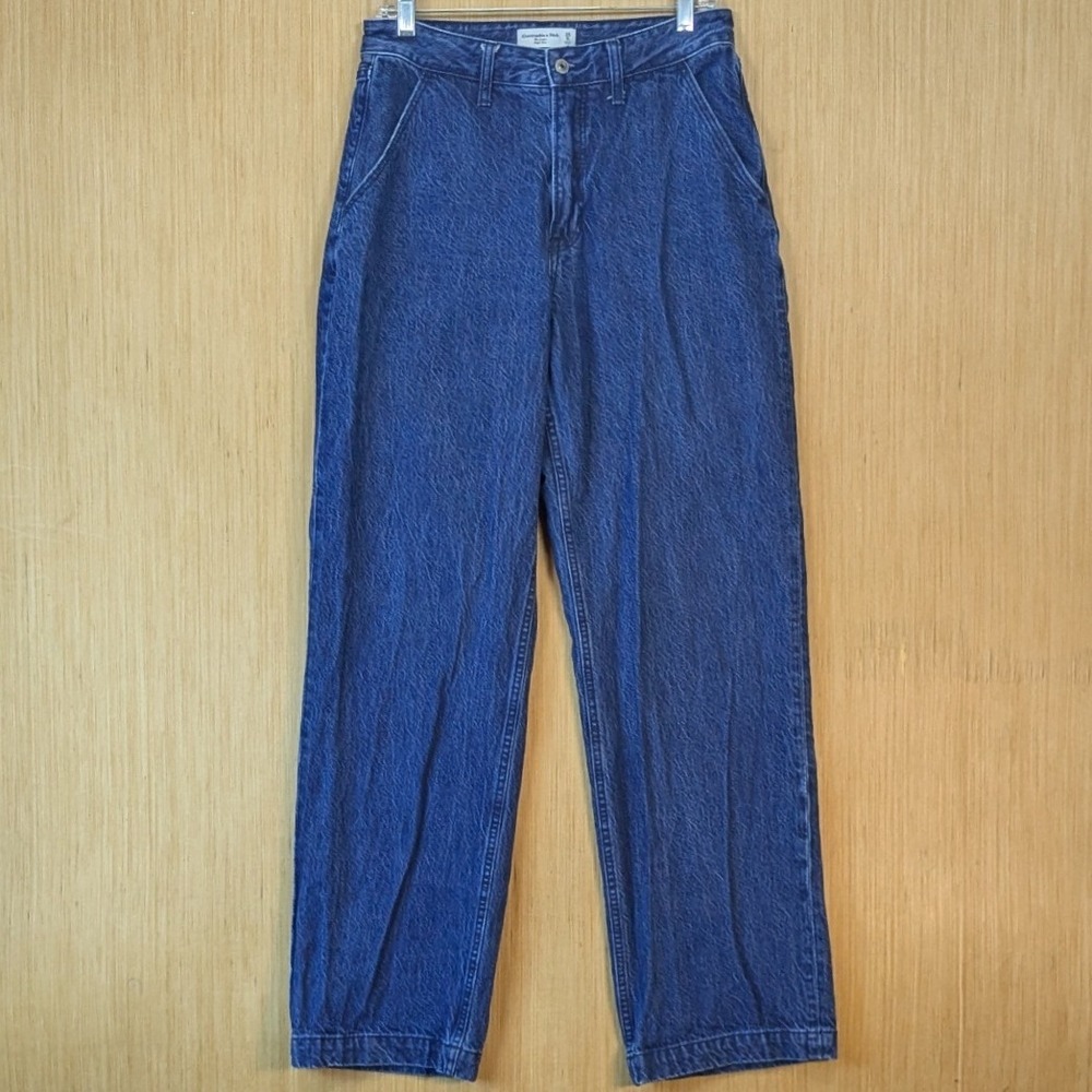 Abercrombie & Fitch Curve Love Loose High Rise Jeans Blue 28/6L Dark Wash Denim